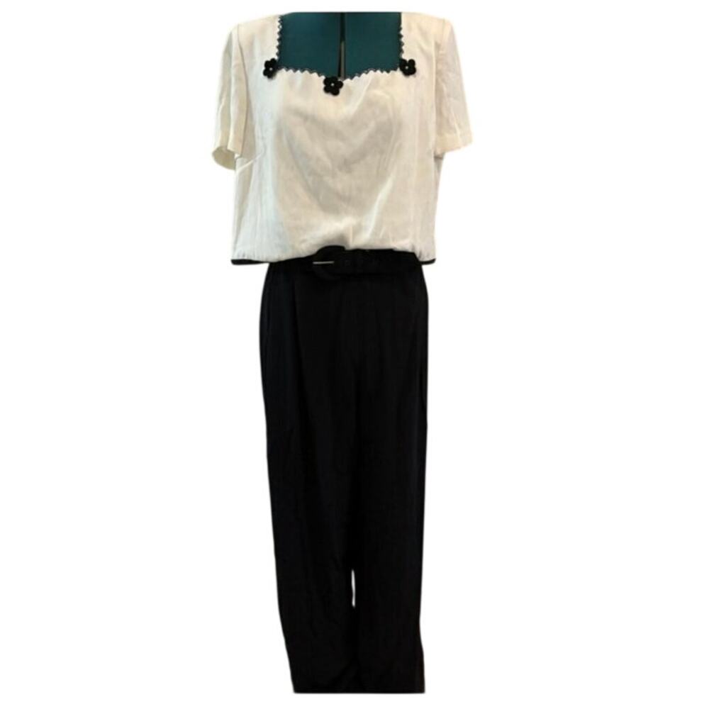 Vintage 80s Retro Black‎ and White Belted Floral Embellished Jumper NWT Size 16